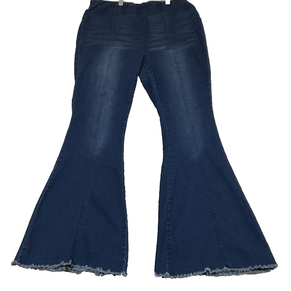 Tinseltown High Rise Wide Leg Elastic Waist Flare Jeans Dark Wash Sz XL